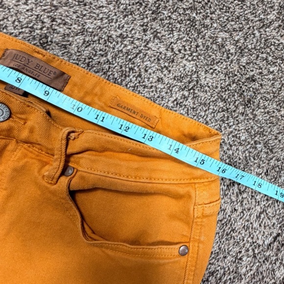 Judy Blue Marigold Yellow High Waist Tummy Control Flare Jeans Raw Hem 16W - Picture 6 of 12